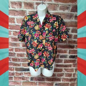 Cristin Stevens Vintage Floral Blouse | Women’s Petite Large | Black/Red